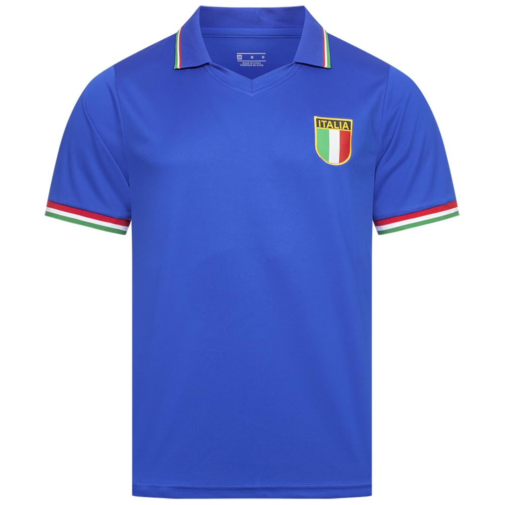 Jelex Men's Italy Retro History Jersey With Embroidered Logo And Short Sleeves, Nostalgia Design For Football Fans Ideal For Collectors, L