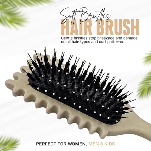 Image of Combelle 5-in-1 Curl Hair Brush | Vegan Boar Bristles | Bio-Based PLA Handle | Detangling, Defining & Frizz Control for Curly & Wavy Hair | For Men & Women - Beige