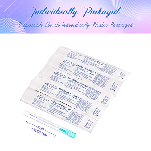 Image of 21 Gauge 1 Inch Needles Luer Lock Disposable Lab Supplies, Pack of 100