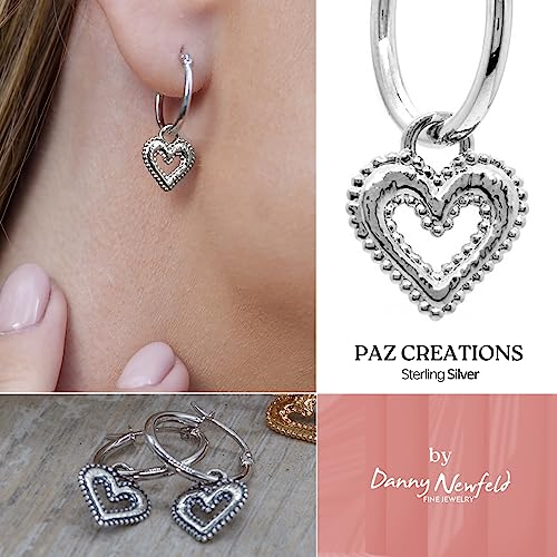 925 Sterling Silver Heart Hoop Earrings with Heart Charm, Hypoallergenic Hoop Earrings for Girls and Women, Dainty Earrings, Trendy Jewelry by Paz Creations, Gold/Rose Gold/Silver Charm4