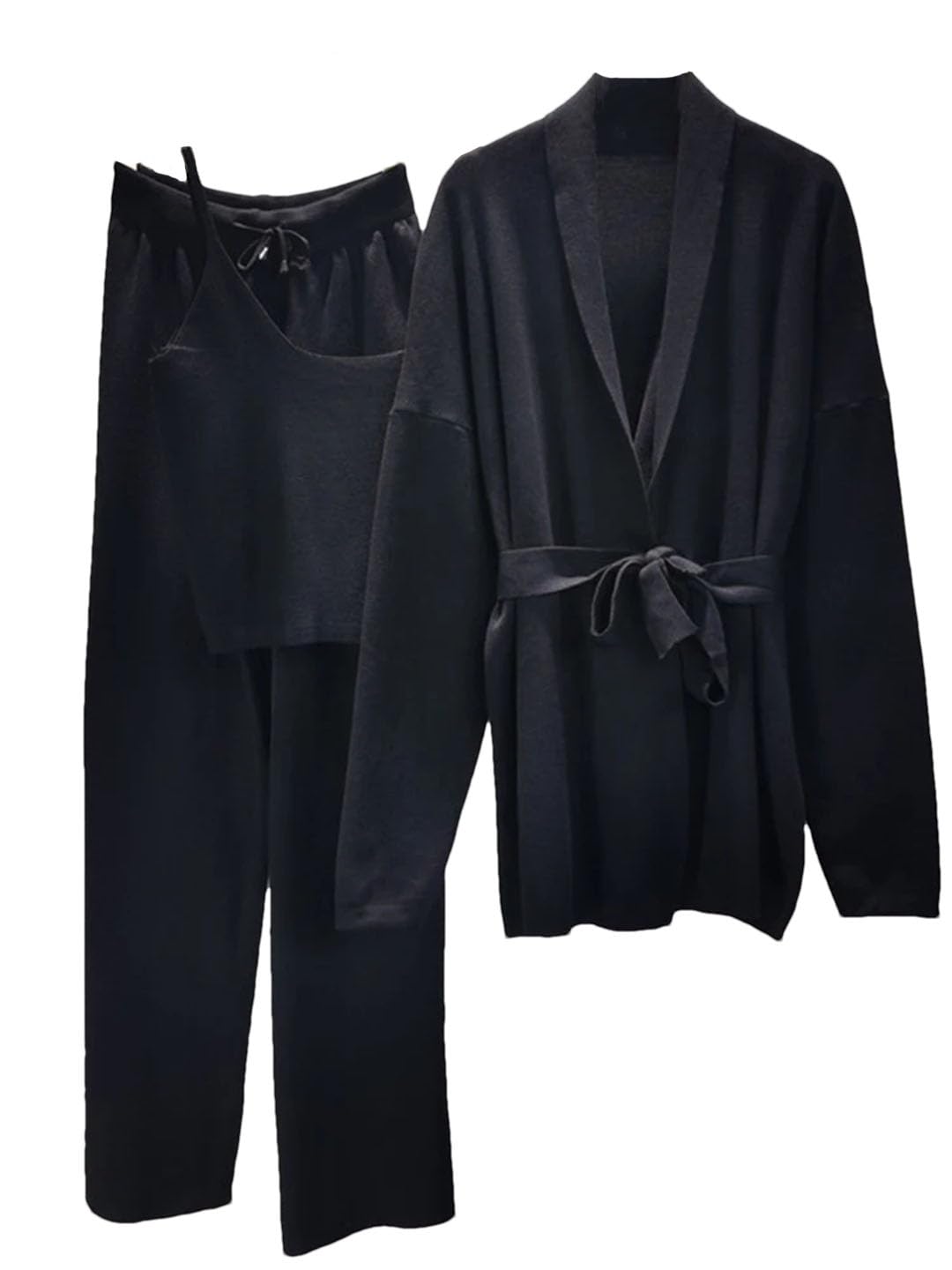 Maglione da donna 3 pezzi set cardigan a maglia spessa pantaloni della tuta larghi abiti