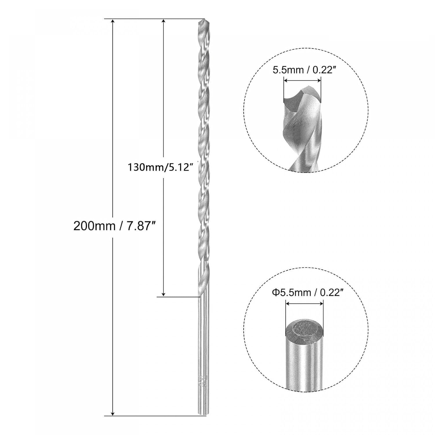 TOP-VIGOR 2Pcs 5.5mm Dia Extra Long Twist Drill Bits, 200mm Length High Speed Steel Extended Spiral Drill Bit - Image 2
