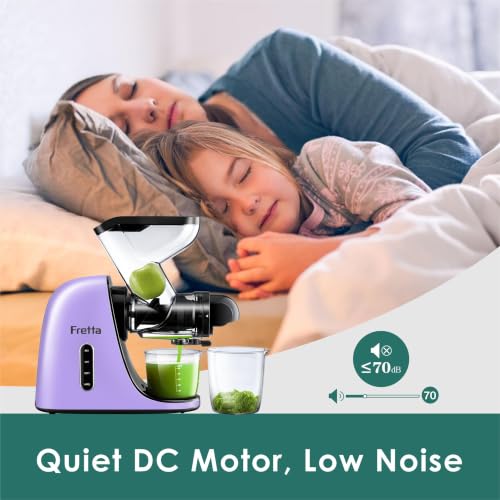 Image of Fretta Juicer Machines, Cold Press Juicer, BPA Free Masticating Juicer Machines Vegetable and Fruit, 3-Inch Wide Feeding Chute, Easy to Clean,Quiet and Strong DC Power, 200W (Onion Purple)