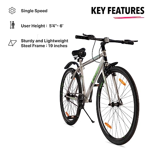 Image of Sonic 700 C Grey Single Speed City Bike, Cycle /Bicycle with Free Cycling Event & Ride Tracking App (19 Inch Frame, Ideal for 15+ Years)