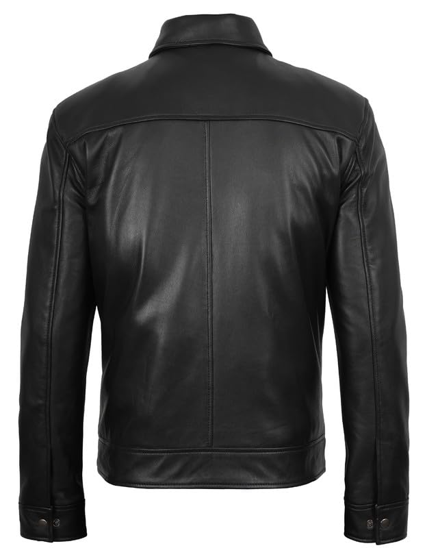 Image of Blingsoul Vintage Real Lambskin Leather Jacket For Mens - Moto Style Classic Shirt Collar Leather Jacket Men