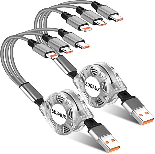 SDBAUX Multi 3-in-1 USB-kabel, 2 stuks/1 m, snel opladen, intrekbare oplaadkabel met 8-pins type C Micro USB-poort, compatibel met Phone 12 11 Pro Max Xs X 8, Samsung Galaxy Google Pixel LG (alleen opladen)