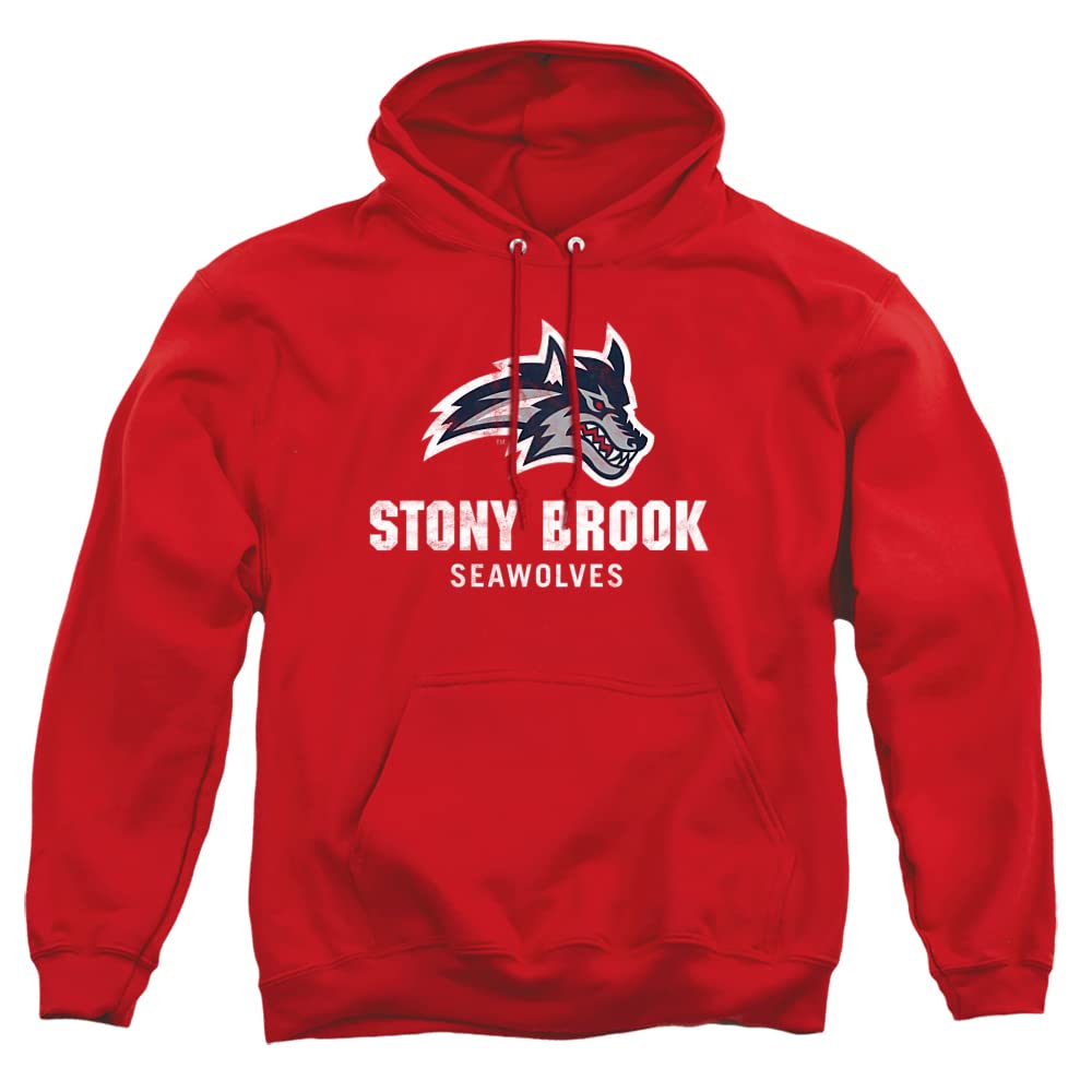 Stony Brook University Official Seawolves Logo Unisex Adult Pull-Over Hoodie,Red, Large
