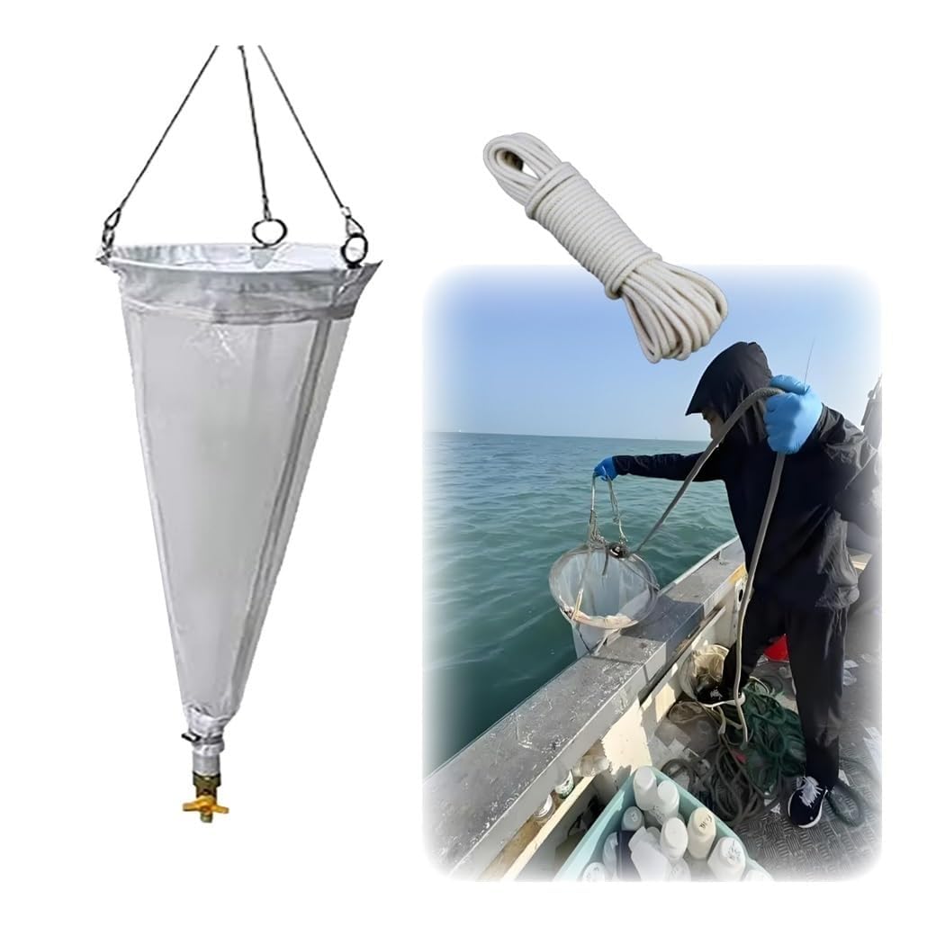 Professional Research Grade Plankton Net - 112/64 μm Experimental Nylon Sampling Net with 5m Rope for Efficient Phytoplankton, Protozoa & Rotifers Collection(125Mesh)