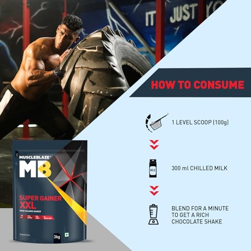 Image of MuscleBlaze Super Gainer Xxl Powder (Chocolate Bliss,1 Kg / 2.2Lbs,10 Servings)|Muscle Mass High Protein Gainer,1 Count