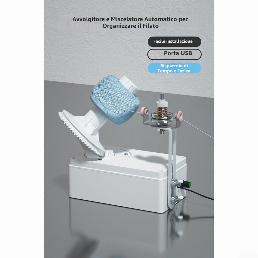 Avvolgitore per filati, alimentato tramite USB, con avvolgitore per gomitoli regolabile e automatico, adatto per gli appassionati di lavoro a maglia (versione alta)