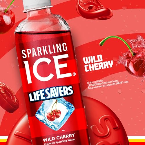 Image of Sparkling Ice LIFESAVERS Wild Cherry, Zero Sugar Flavored Sparkling Water, with Vitamins and Antioxidants. No Artificial Dyes, Low Calorie Beverage, 17 fl oz Bottles (Pack of 12)