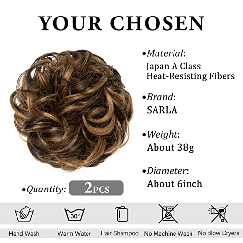 SARLA 2PCS Messy Bun Hair Pieces for Womens Synthetic Scrunchies Buns Extension Hairpieces Updo Pony Tail Dark Brown/Golden Blonde - Image 3