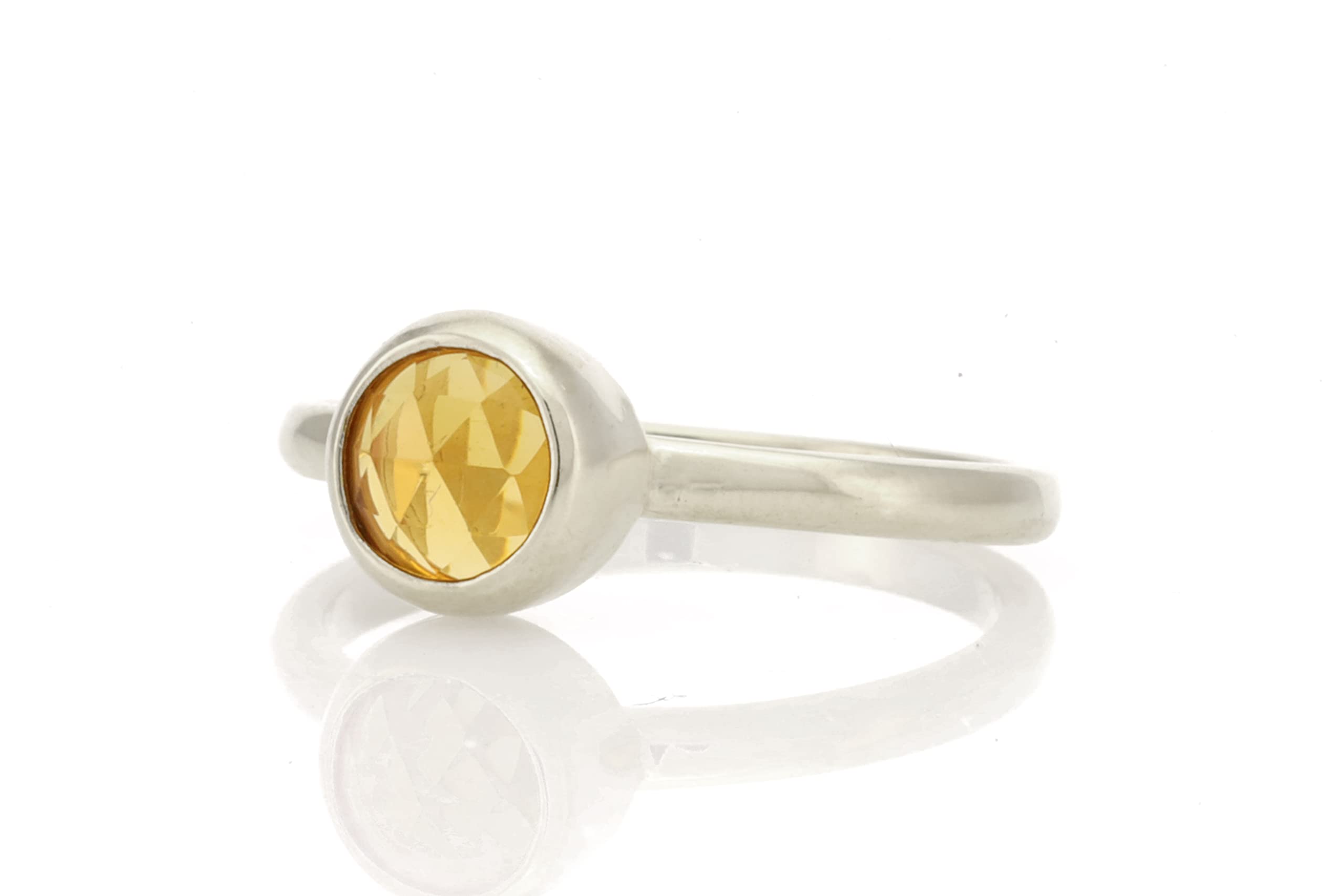 Citrin Edelstein Ring Lünette Set Ringe Verlobung Sterling Silber Ring - Silber Stapelring - November Geburtsstein Massiver Weißgold Ring