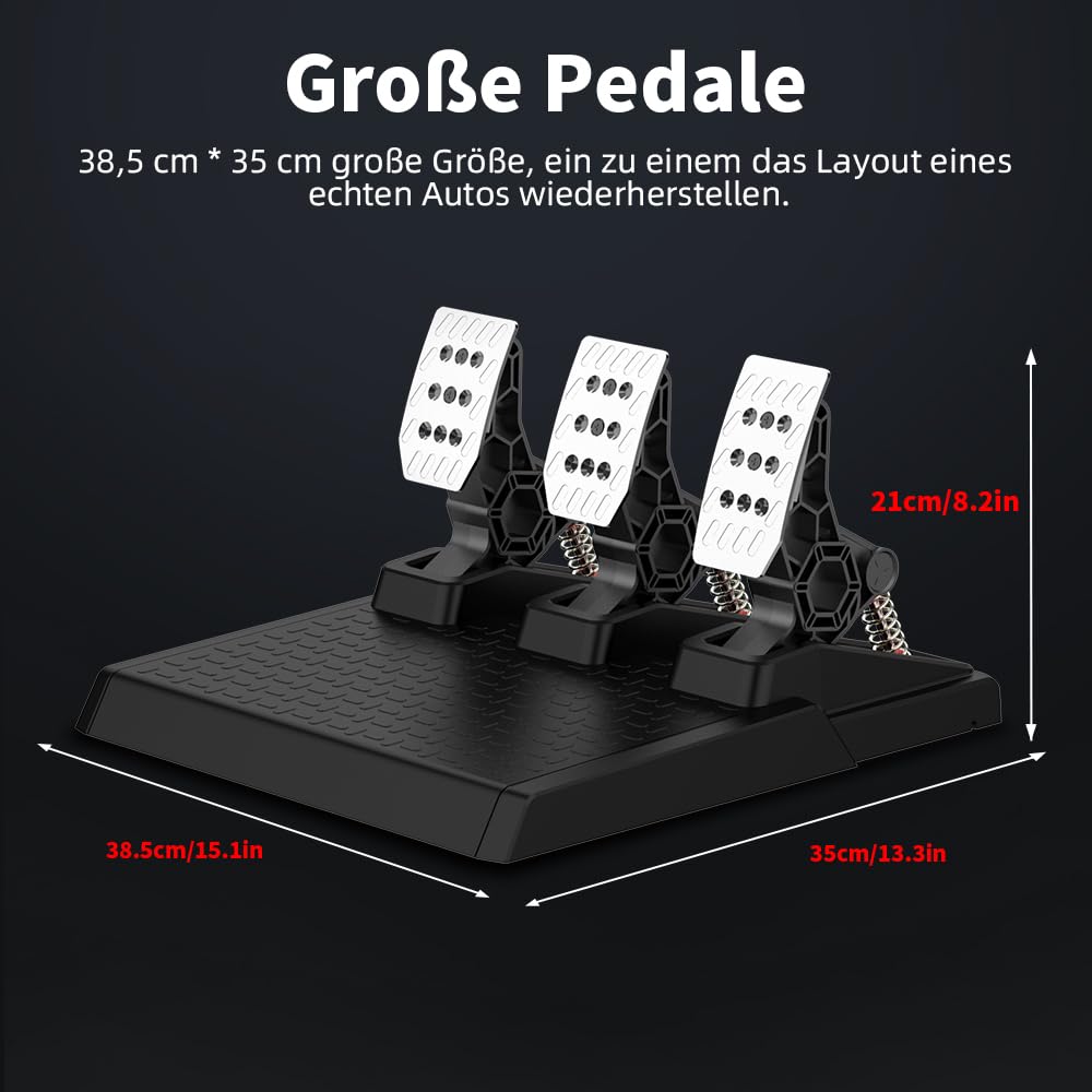 NBCP Gaming Lenkrad Pedale mit Hall-Effekt-Sensor, PC Gaming Lenkrad Pedal Set, Austauschbare Federn, Verstellbar, Langlebig, Kompatibel mit PC Win11/Win10/Win7