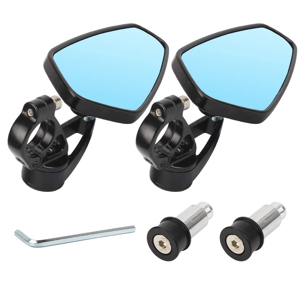 MAKINGTEC Motorcycle Modified Rear View Mirrors universal 22mm reversing Handlebar End MirrorCNC Rearview Mirror Motorcycle Oval Aluminum Rearview Mirrors (Blue Mirror)