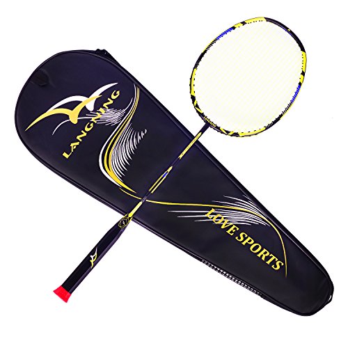 Langning Badmintonschläger Set Carbon Leicht Schläger Power Erwachsene Schule Flexibel Profi mit Tasche 7U(68g) Cover