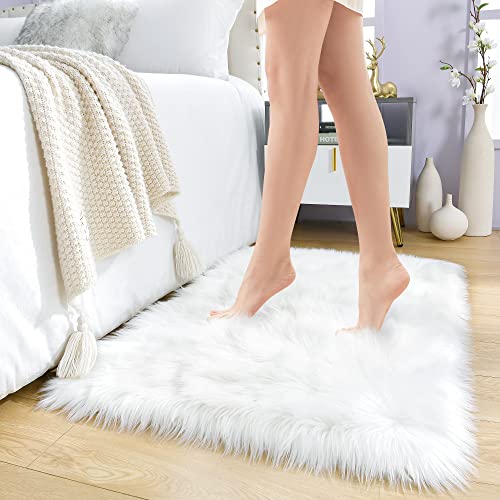 Noahas White Faux Fur Rug,Luxury Fluffy Rugs For Bedroom,2 X 4 Feet Washable Area Rugs,Sheepskin Bedroom Rug,Furry Carpet Small Shag Rug,Soft Throw Rugs For Living Room,Kids Boys Girls Room Decor #TOP7