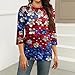 Women's Tops 0 Neck Flag Printed T Shirt Fashion 3/4 Length Sleeve Blouse Dressy Casual Star and Stripe Shirts