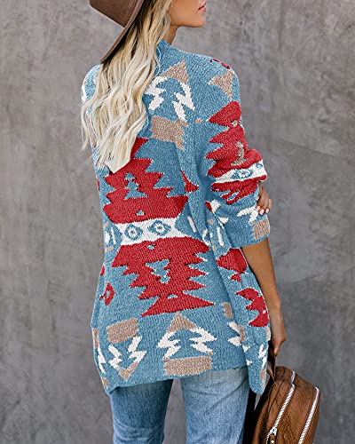 Image of FERBIA Women Boho Cardigan Aztec Open Front Loose Slouchy Sweaters Tribal Long Sleeve Knitted Christmas Jacket Coat