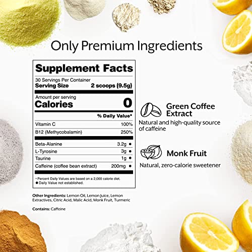 Promix Pre-Workout Powder, Lemon - Maximize Focus & Performance - Helps Muscle Gain, Endurance & Enhanced Energy - Vitamin B12, Caffeine, Beta-Alanine & L-Tyrsosine - Gluten & Dairy-Free #TOP4