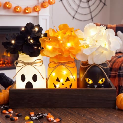 Unittype 3 Pack Halloween Mason Jars Centerpiece for Table