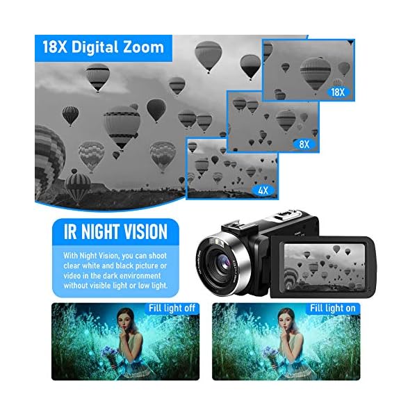 4K Videokamera WiFi Camcorder 48MP Vlogging Kamera 30FPS Digital Camcorder Infrarot Nachtsicht 3 Zoll Touchscreen… – Bild 5