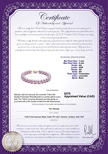 Image of Lavender 7-8mm AA Quality Freshwater Cultured Pearl Bracelet for Women