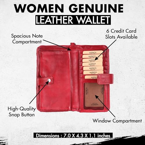 Genuine Leather Wallets for Women, Small Wallet for Women Zipper Coin Purse Credit Card Holder with Strap (VL-158-RED)3