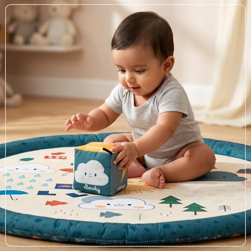 Image of Tidy Sleep Baby Play Mat | Activity Play Mat with 1 Dice Cube Toys, | Foldable & Travel-Friendly (Weather Today)