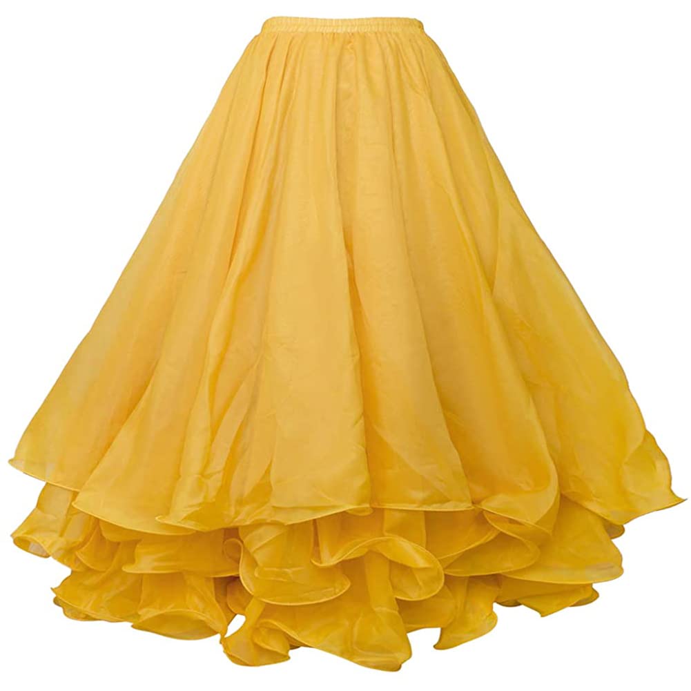 Leemiman Women 3 Layers Chiffon Belly Dance Skirt Stage Performance Oriental 12 Meters Belly Dancing Skirts Yellow