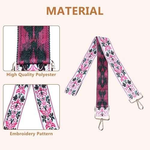 Image of Purse Strap, Adjustable Embroidery Flower 2 Inch Wide Purse Straps Replacement Crossbody for Women
