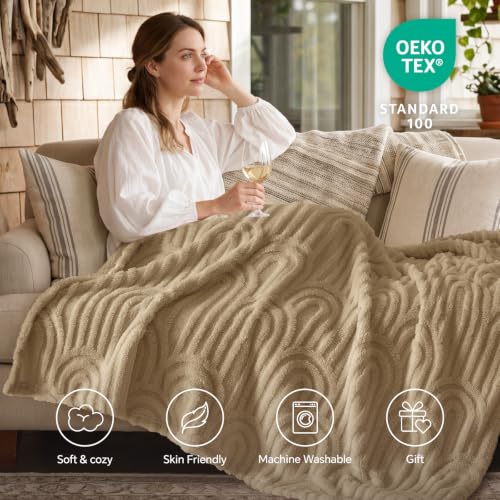 Image of BEDELITE Light Brown Boho Fleece Twin Blanket for Bed, 60x80 Inches
