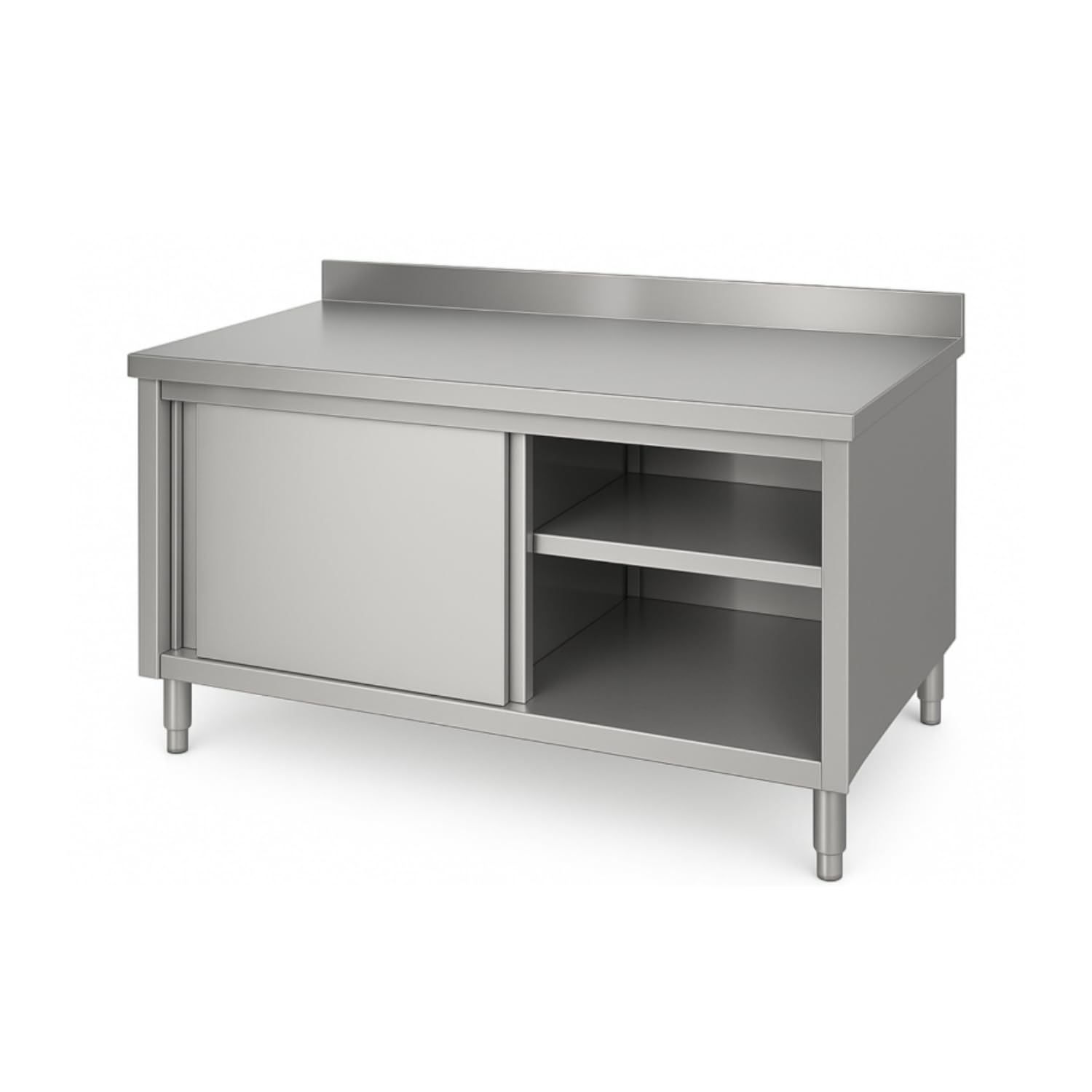 Générique Meuble Neutre adossé INOX Professionnel – 1200 mm – Profondeur 700 mm – dosseret Amovible – Portes coulissantes