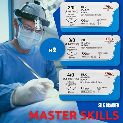 sutures thread with needle 24 mixed 20 30 40 - practicing suturing taxidermy military tactical drill hospital clinic rotation camping first aid travel safety md rn emt vet demo