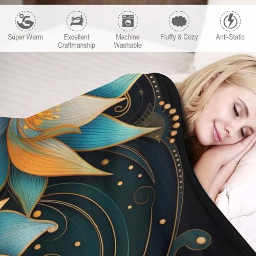 Manta para sofa de forro polar calida y mullida con flores 6