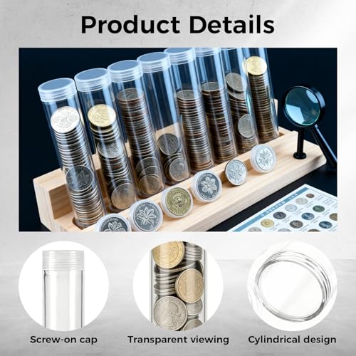 Tubos plásticos transparentes para monedas 36 pcs miniatura 3
