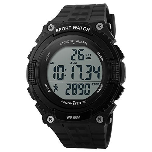 Sport Armband Uhr für Herren Damen, LANCARDO LED Digitale wasserdichte Fitness Sportuhr mit schrittzähler Kalender Alarm Chronograph Stoppuhr schwarz