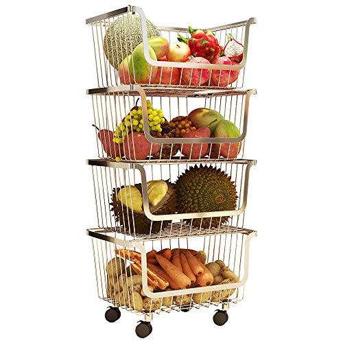 4 Layer Metal Kitchen Storage Organizer Rack Stackable Fruit Vegetable Basket Floor Standing