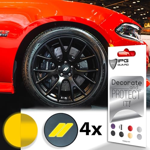 Image of IPG Compatible for Dodge Charger Challenger Durango Wheel Center Cap Decal Sticker Wrap Kit Personalize Your Vehicle (Inner Logo, Reflective - Yellow)