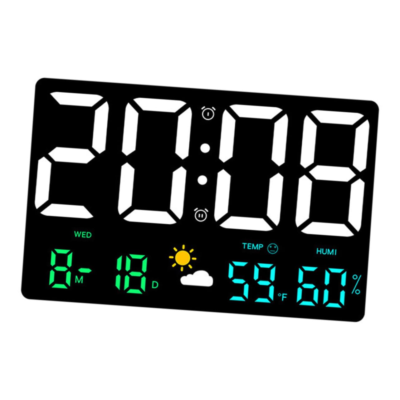 BESPORTBLE Digitale Wanduhr mit LED Display aus Kunststoff Temperatur und Luftfeuchtigkeitsmessung Wetterstation für Wohnzimmer mit Mehrfarbiger Beleuchtung und Weckerfunktion