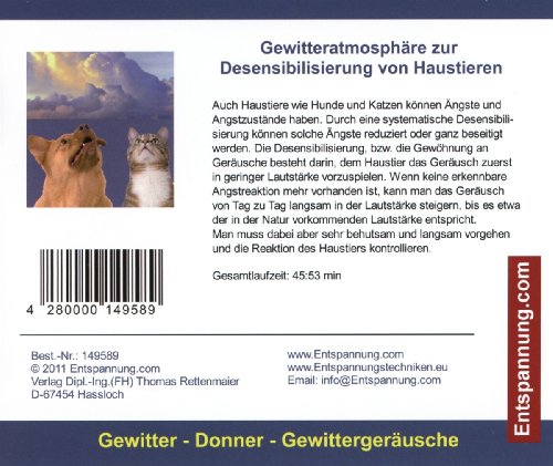 Gewitteratmosphäre zur Desensibilisierung von Haustieren - Gewitter - Geräusche ohne Musik - Donner und Gewittergeräusche CD