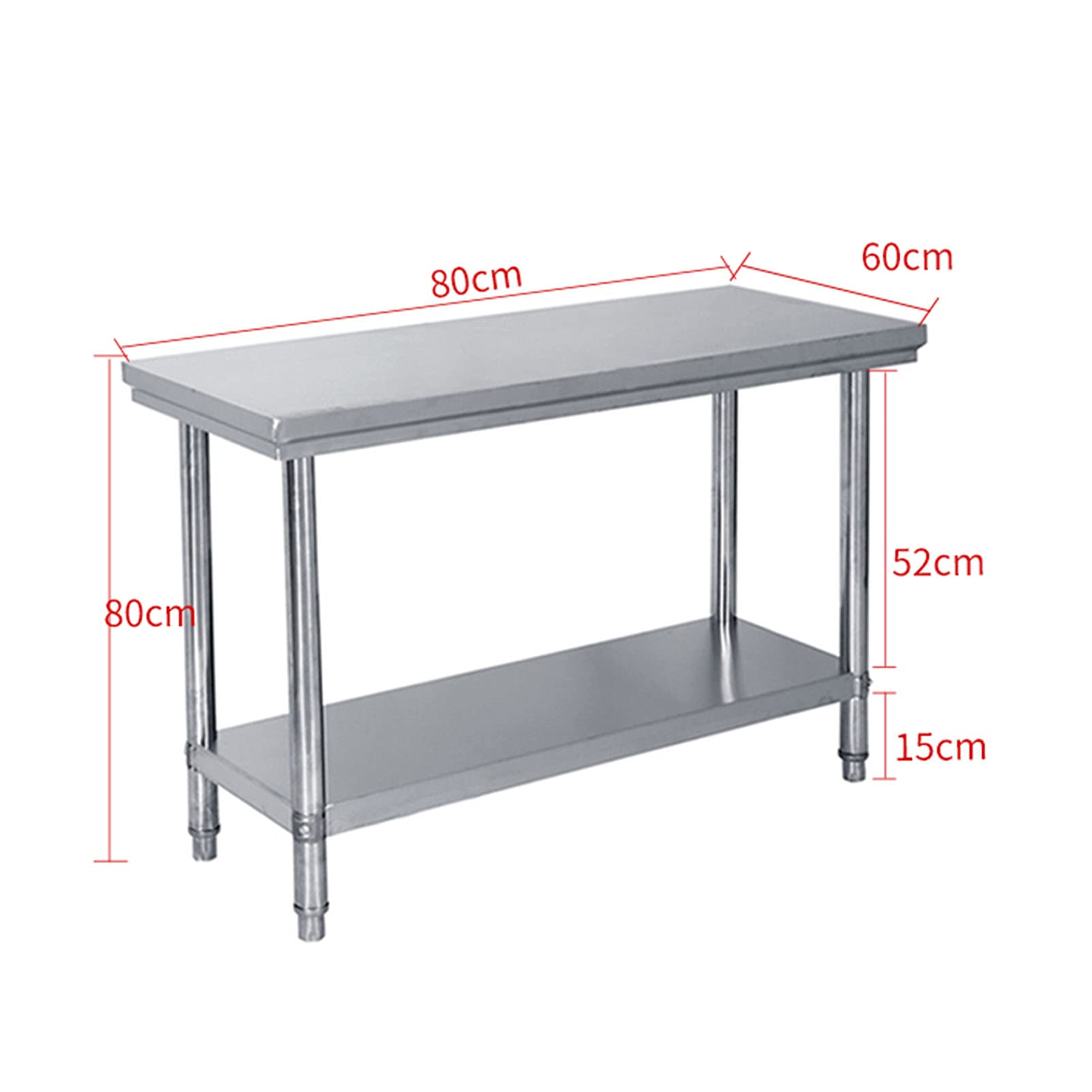 Mesa de trabajo de cocina comercial de acero inoxidable con estante inferior y pies ajustables, mesa de preparación resistente para estante de restaurante