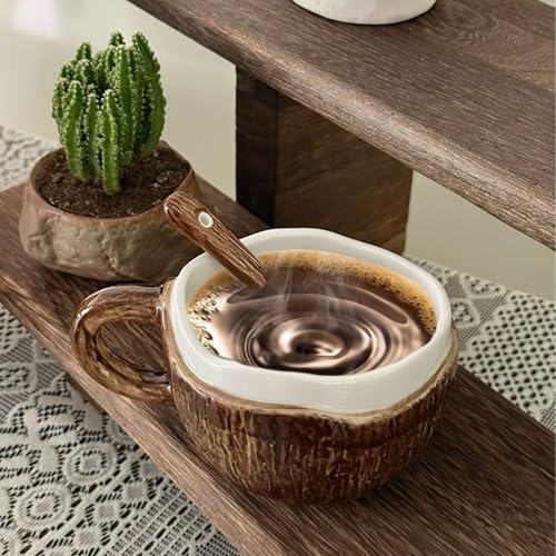 Taza de cerámica con cuchara en forma de coco 10 oz miniatura 5