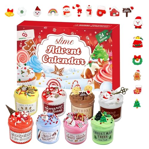 Raypontia Calendario De Adviento 24 Días Slime | Juguetes Slime Calendario De Cuenta Atrás | Interactivo Educativo Coleccionable Decoración | Para Niños Adolescentes Navidad Noche Familiar Fiesta
