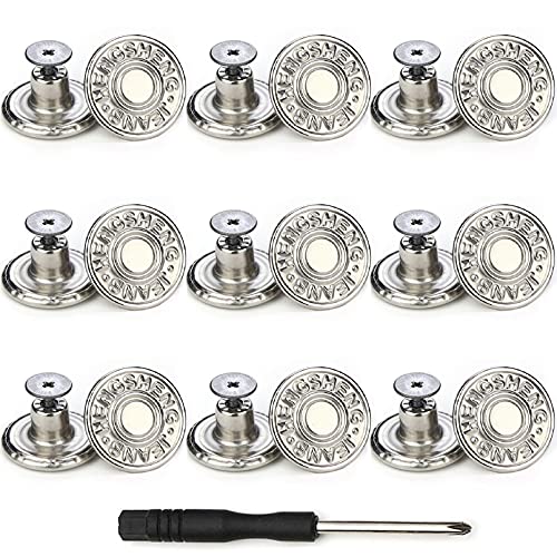 Jeans Buttons Replacement, Instant No Sew Buttons for Pants with Tool (Silver, 17MM)