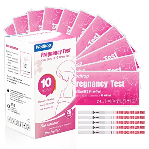 WODITOP Pregnancy Tests Strips 10 MIU/mL High Sensitive HCG Urine Test Early Pregnancy Predictor Kit 25 Count