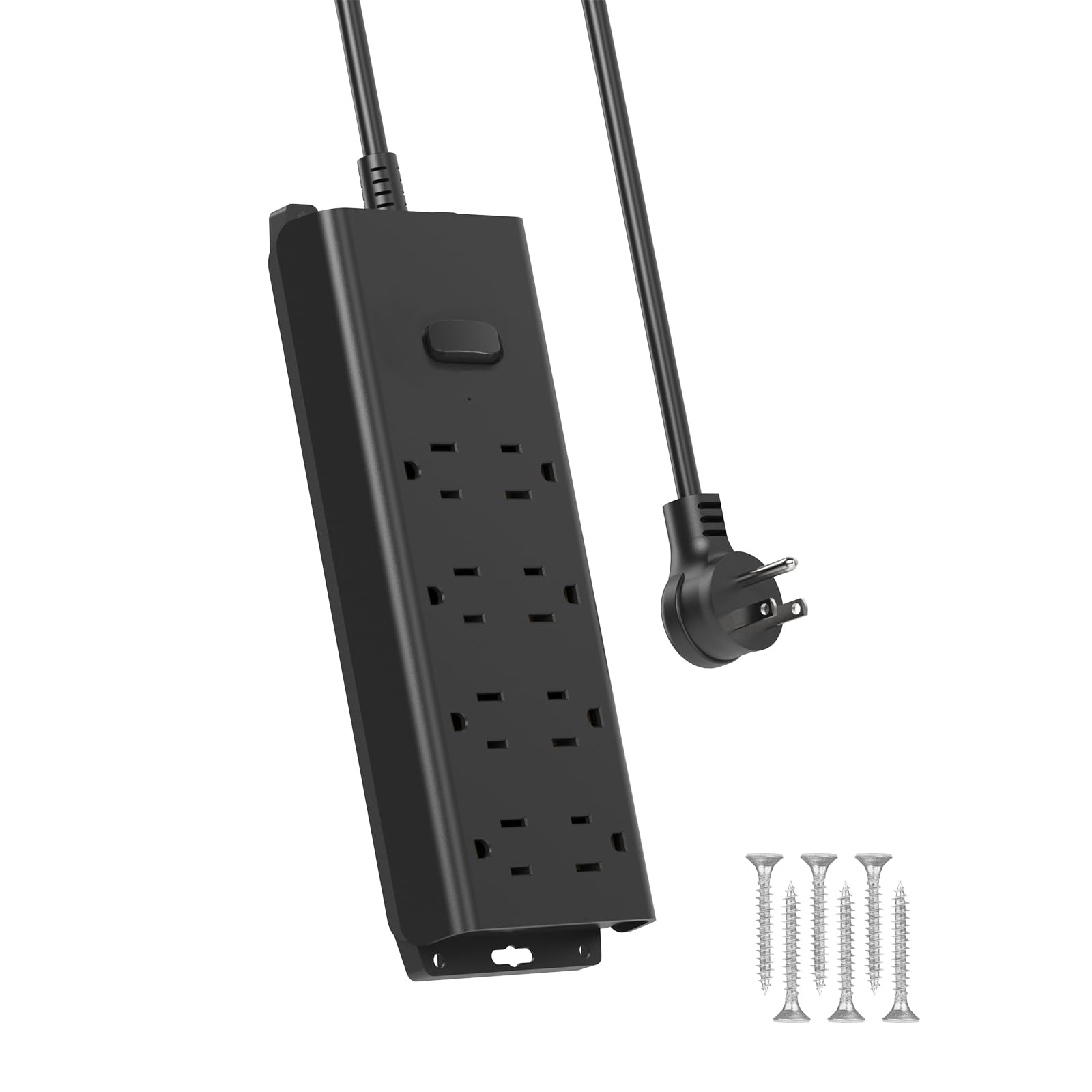 Mountable Power Strip Surge Protector, 8 AC Outlets Wall Mount Power Strip with 5FT Extension Cord, Flat Plug Charging Station for Home Office School Dorm Room Essentials, Black (Included 6 Screws)