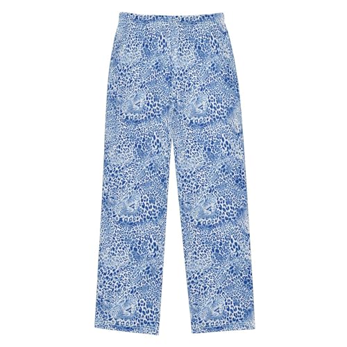 Pajama Pants Blue Leopard Print PJ Bottoms Sleepwear Lounge Sleep Pant with Pockets