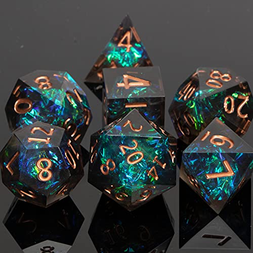 DND Dice Set Dungeons and Dragons Dice , RUNFNG Resin Sharp Edges Dice D&D Dice Set , 7 Pcs Transparent D+D RPG Dice Set for MTG Role Playing , Polyhedral Dice Set D20 D12 D10 D8 D6 D4 with Cool Box