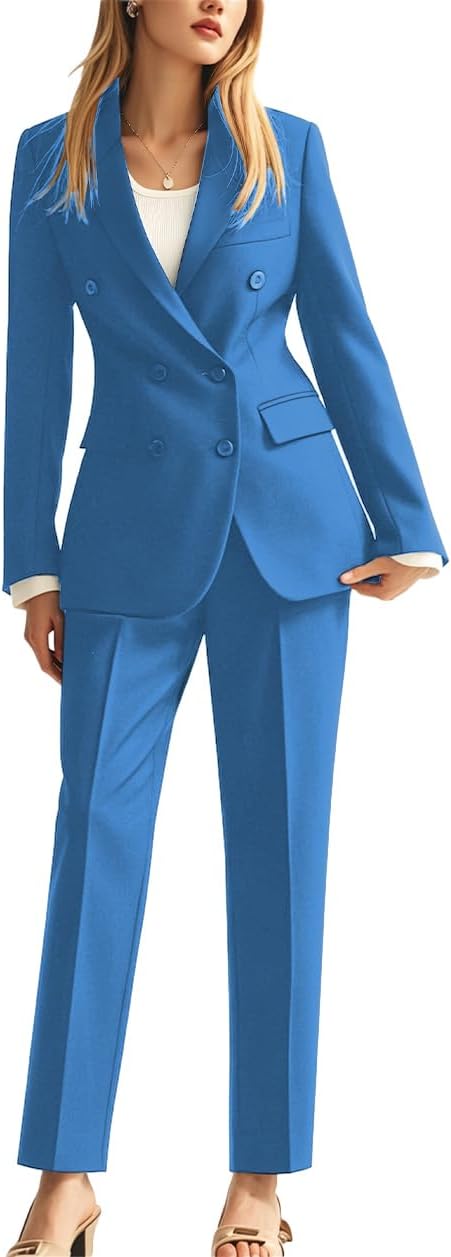 Double Breasted Office Lady Suit 2 PC Slim Fit Business Outfit for Work Professional Peak Lapel Prom Suit